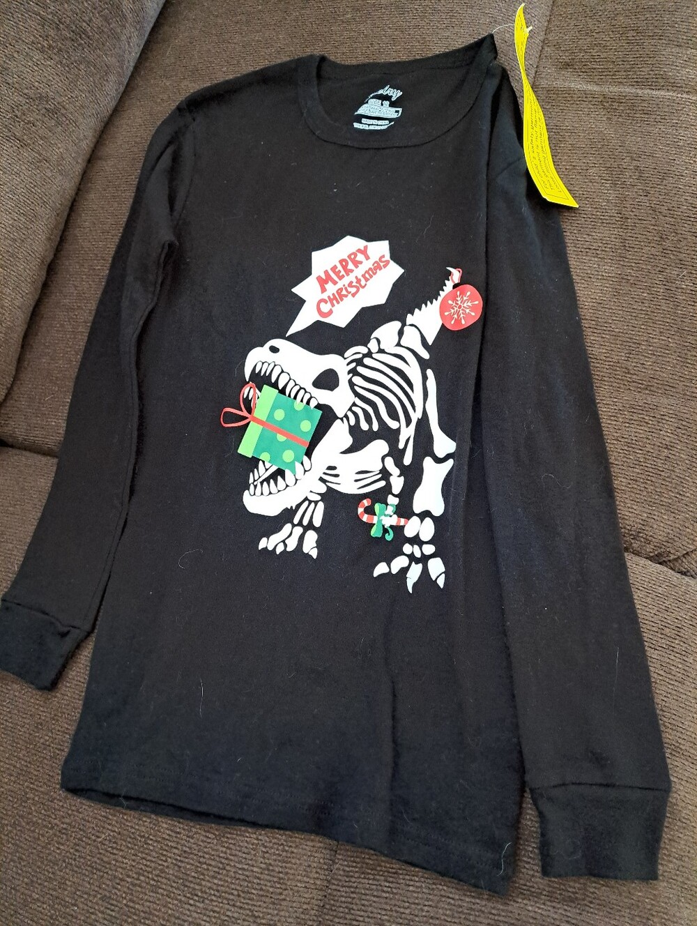 Boy's T-Rex Skeleton Christmas Graphic T-shirt/PJ Top